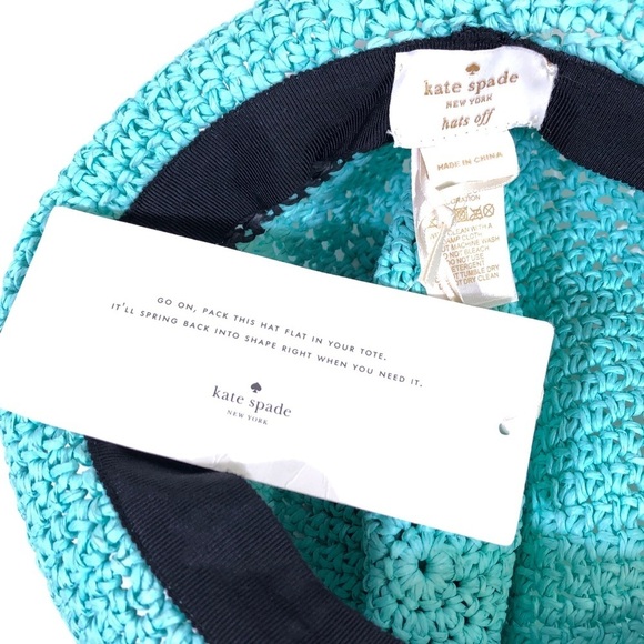 Kate Spade NY Hats Off Pack It Up Blue Paper Crochet Summer Bow Fedora Hat NWT
